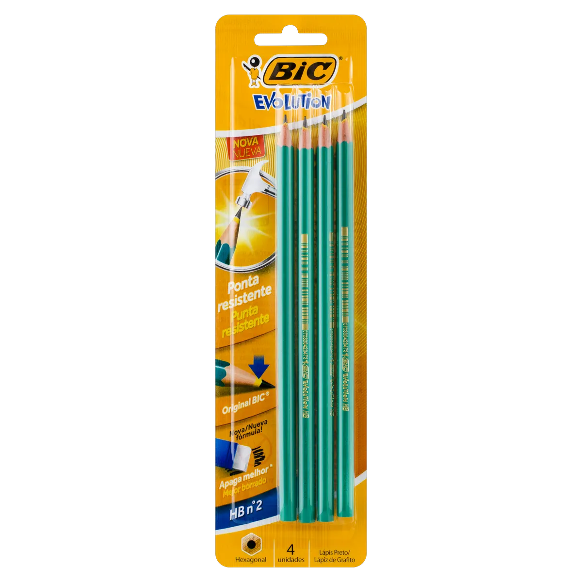 Lápis Preto HB nº 2 Bic Evolution Blister 4 Unidades