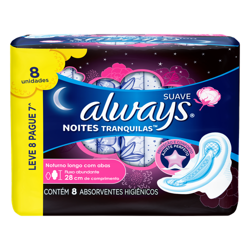 Absorvente com Abas Suave Always Noites Tranquilas Pacote Leve 8