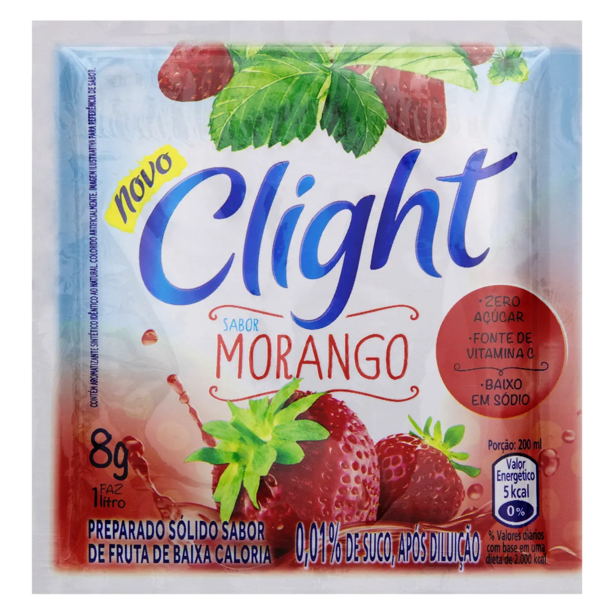 Refresco em Pó Morango Zero Açúcar Clight 8g