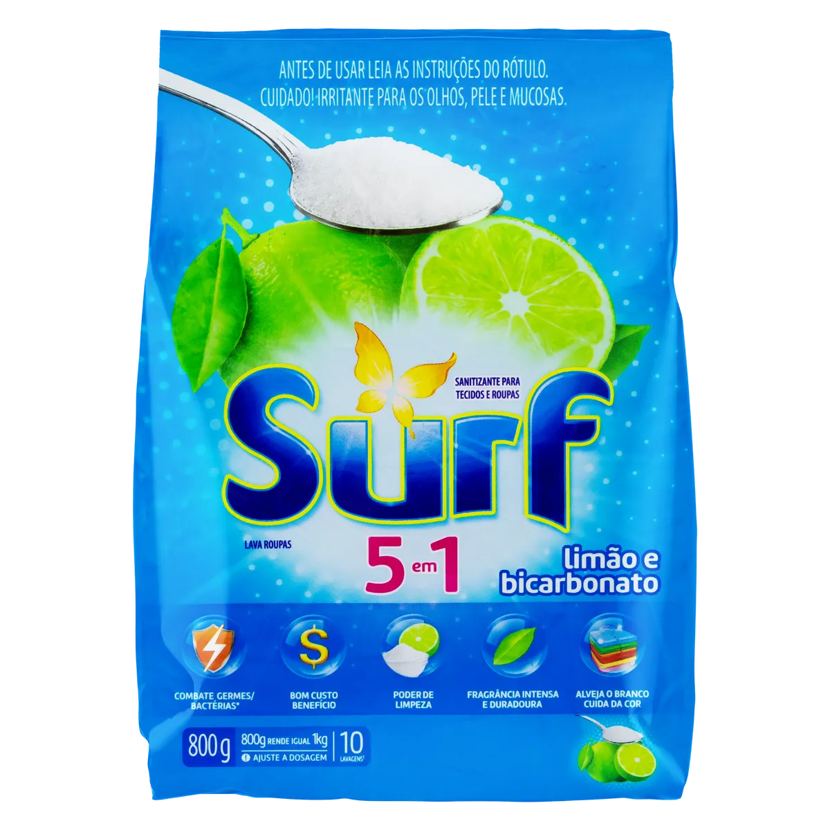 Lava Roupas em Pó 5 em 1 Limão e Bicarbonato Surf 800g