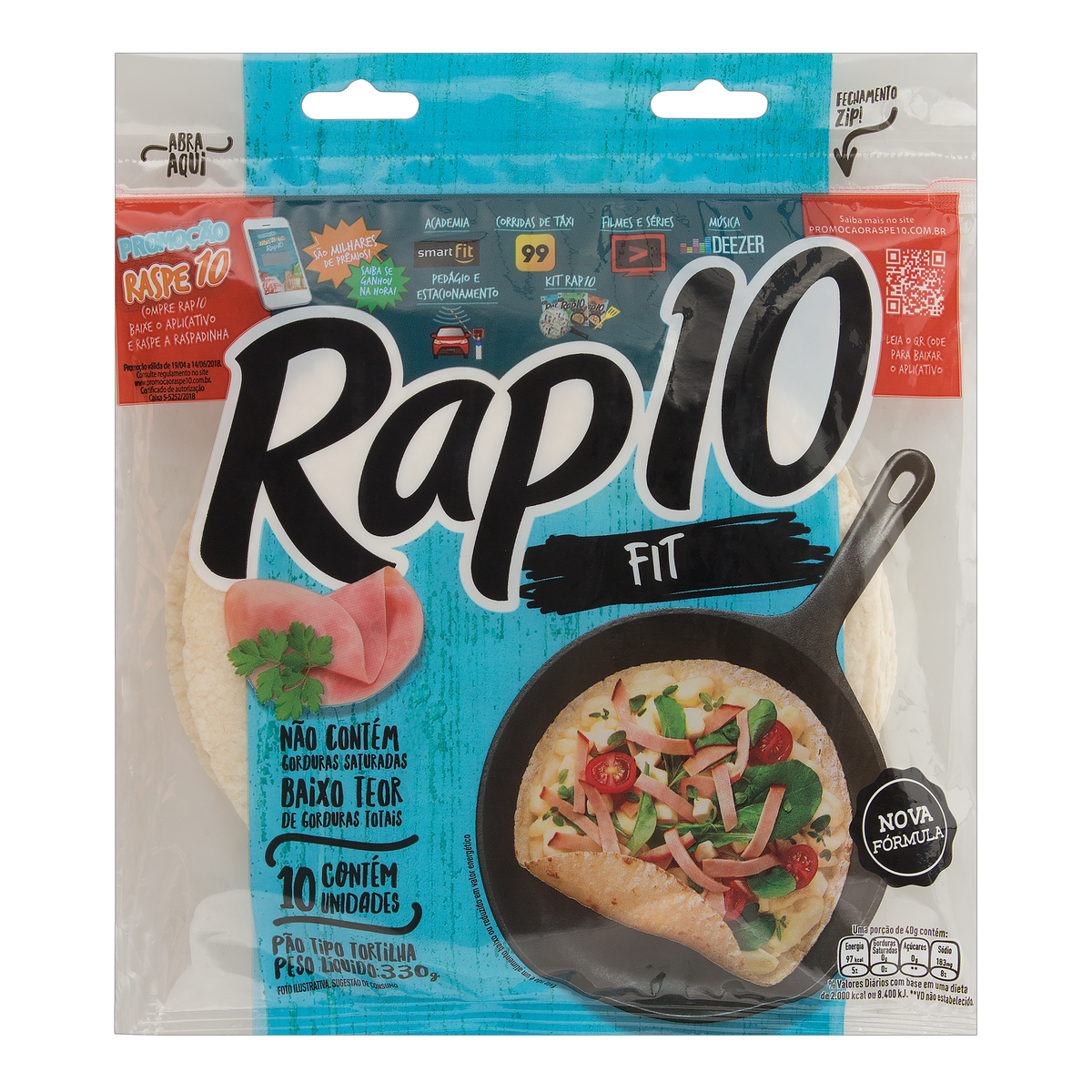 Pão Tortilha Fit Rap 10 Pacote 330g 10 Unidades