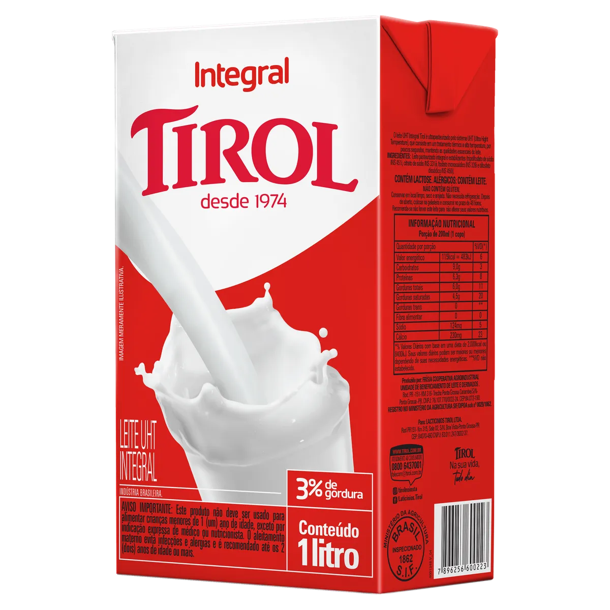 Leite UHT Integral Tirol Caixa 1l
