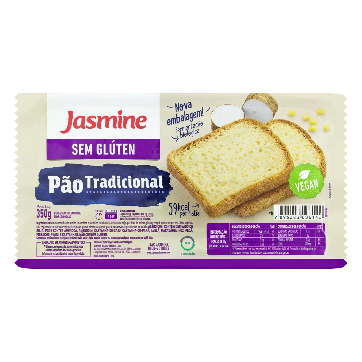Pão de Sanduíche Tradicional sem Glúten Jasmine 350g