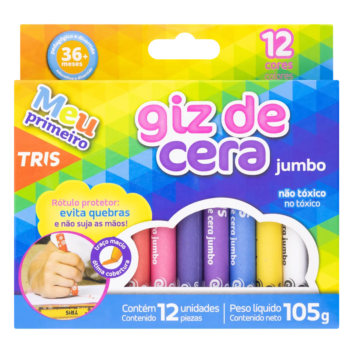 Giz de Cera Tris Jumbo c 12 Cores