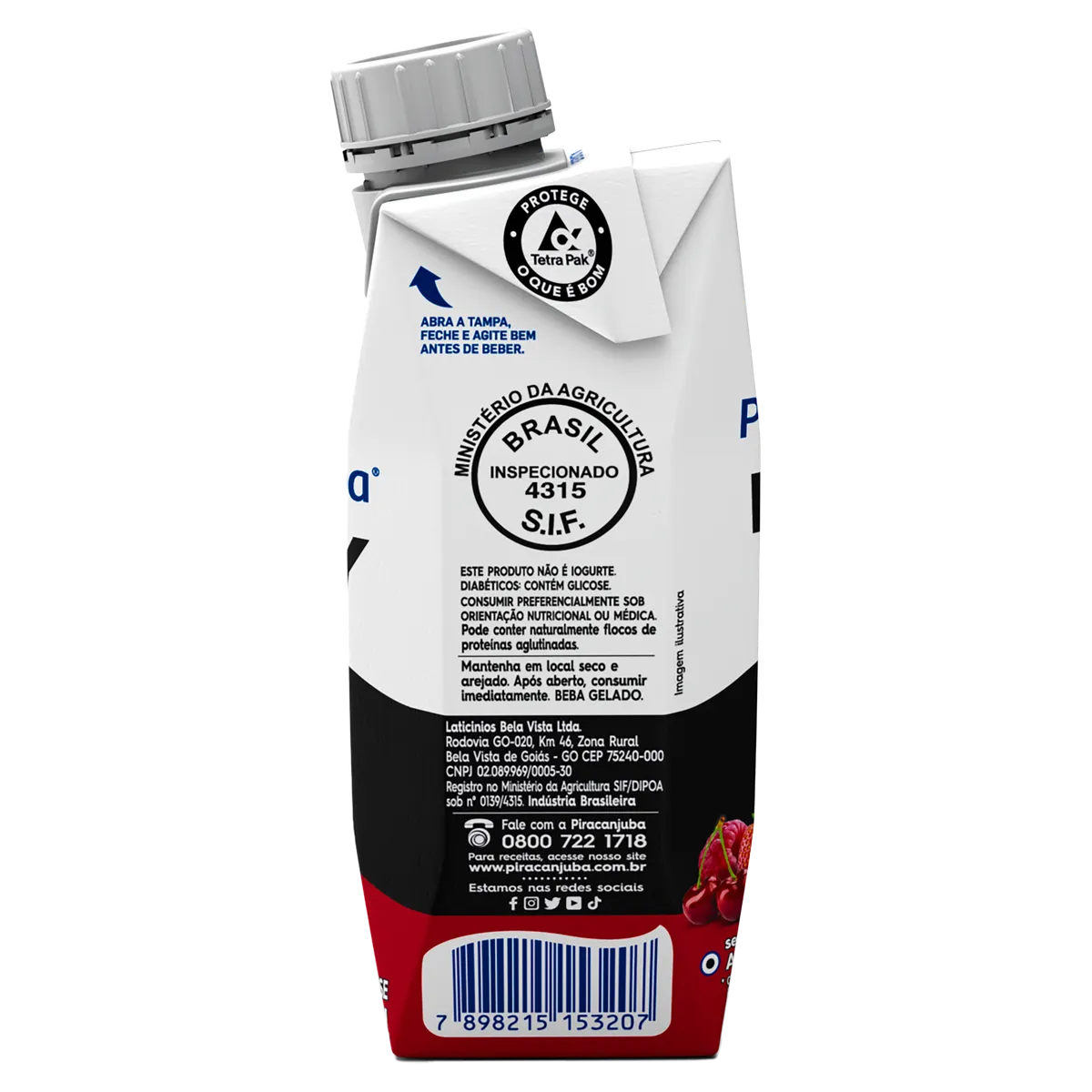 Bebida Láctea UHT Frutas Vermelhas Zero Lactose Piracanjuba Whey 250ml