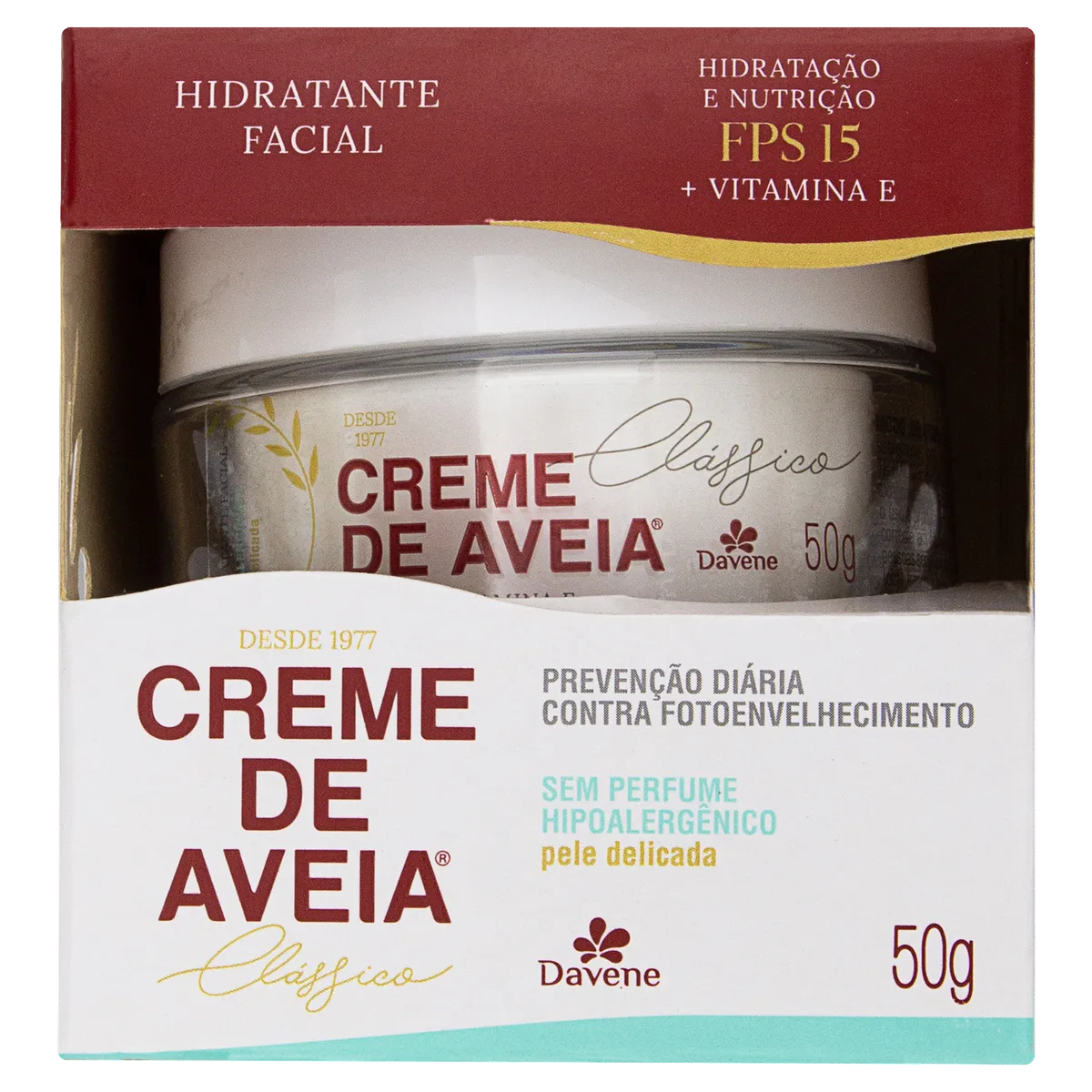 Hidratante sem Perfume Facial FPS 15 Davene Creme de Aveia Caixa 50g